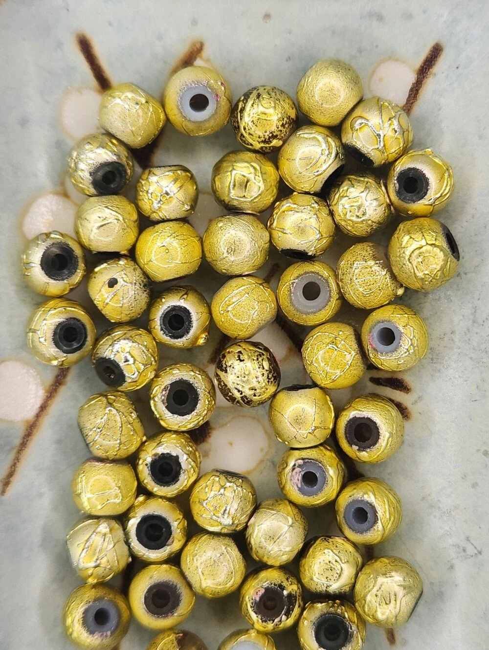 Golden Yellow Spectra Crackle Foil Metallic Beads 6mm 50 Pcs Rare #151
